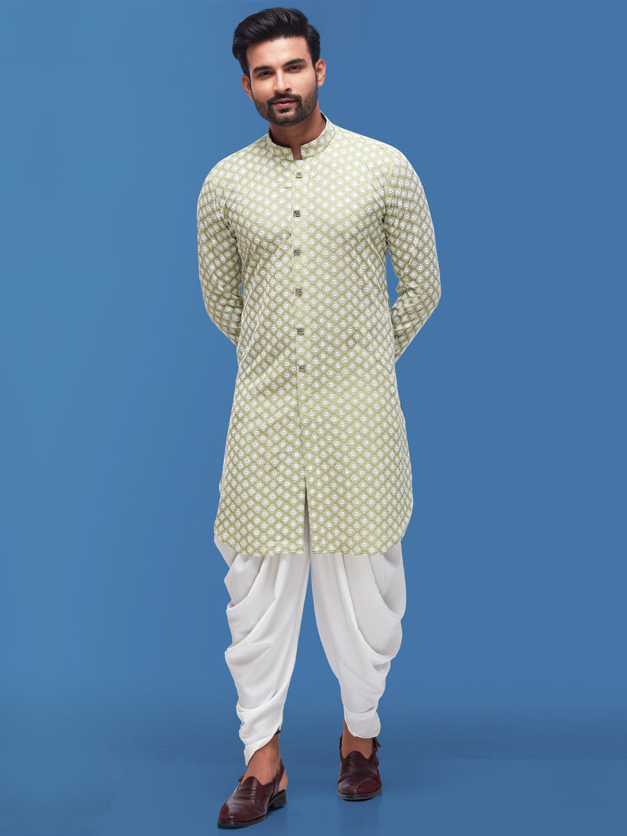 Contemporary Pistachio Light Yellow Kurta with Self Work