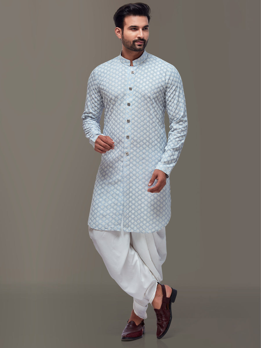 Elegant Light Blue Sherwani-Inspired Kurta for Men