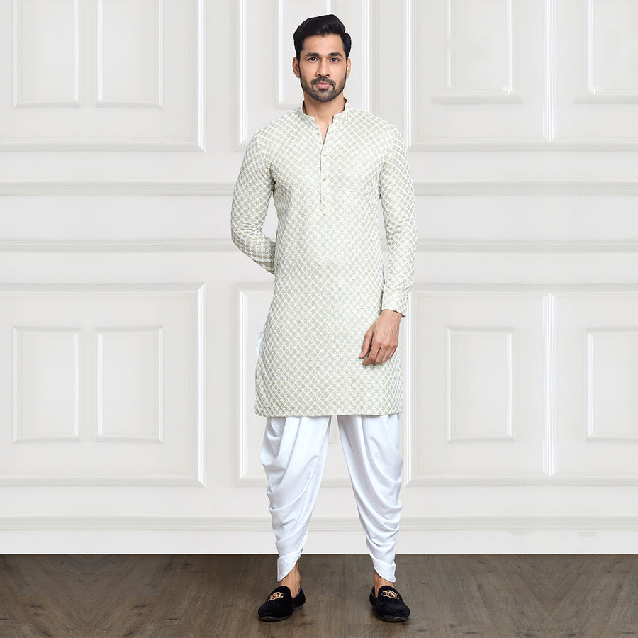 Sequined Men's Off-White Minimal Embellished Kurta Set