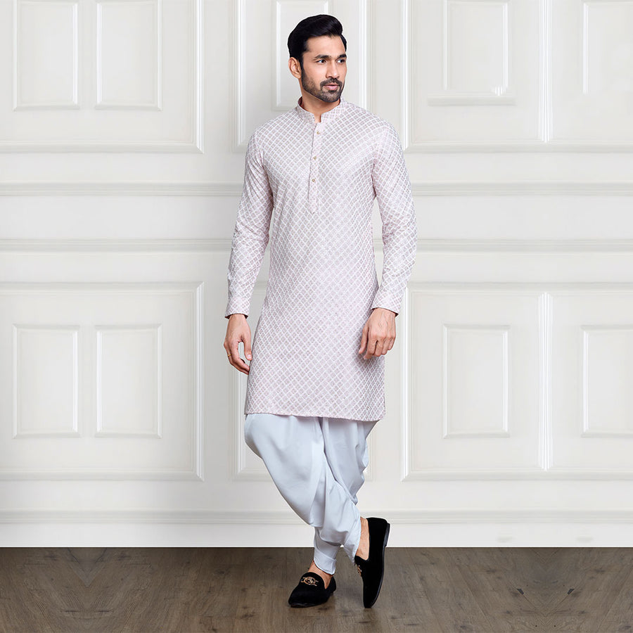 Stylish Sequined Lavender Printed Kurta for Men