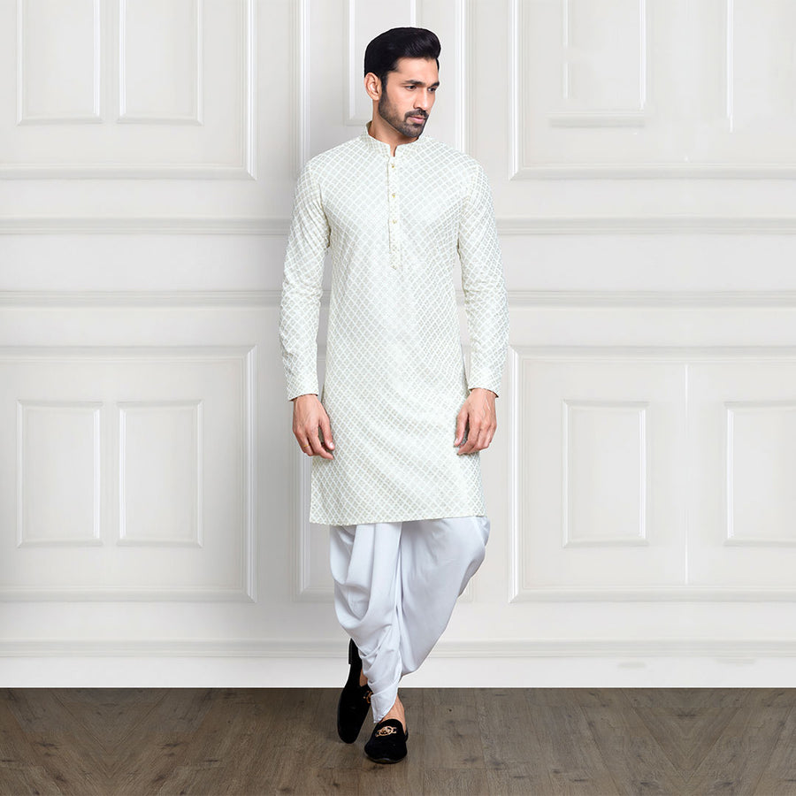 Cream Sequins-Adorned Stylish Dhoti Pant and Kurta Set