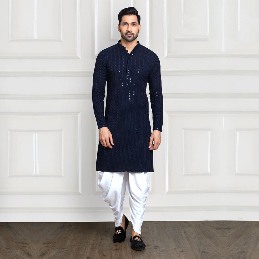 Elegant Dhoti Pant and Sequined Dark Blue Kurta Set