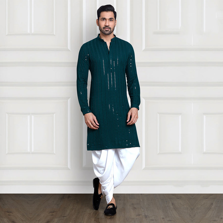 Peacock Green Sequins-Adorned Embellished Dhoti Pant and Kurta Set