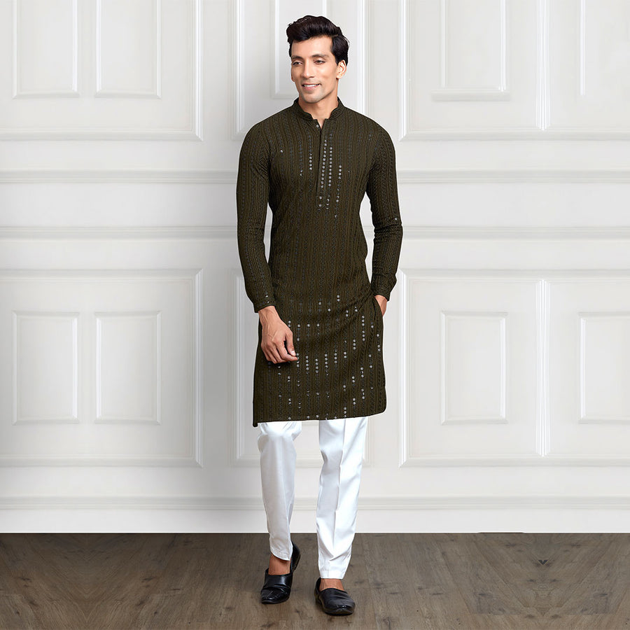 Forest Green Sequins-Adorned Embellished Kurta Pant Set