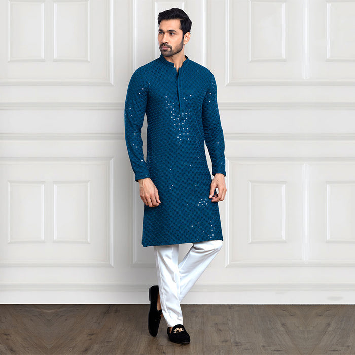 Chic Blue Sequin Kurta Set