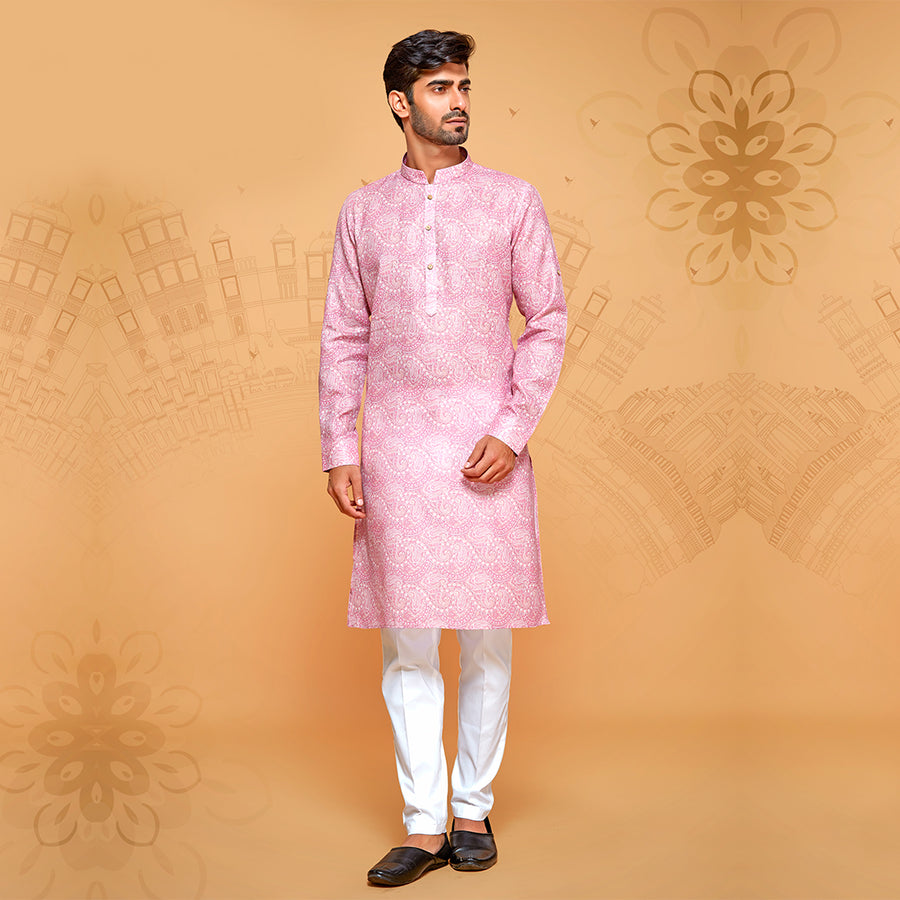 Pretty Pink Paisley Printed Kurta for Men