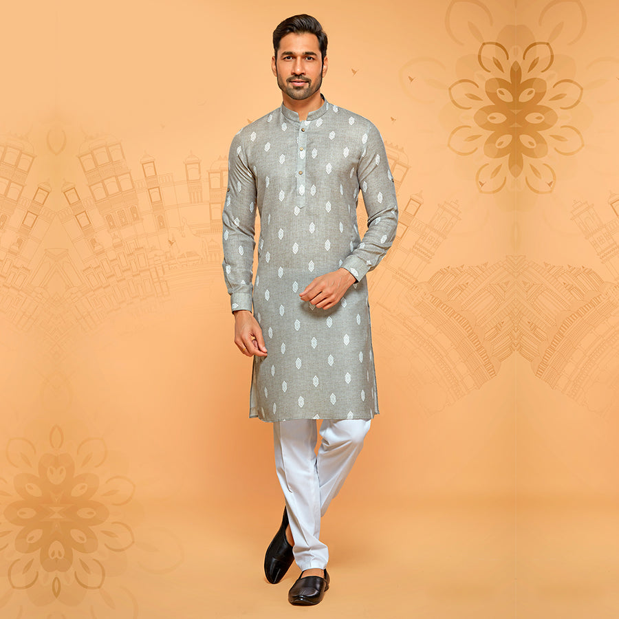 Simple Grey Boota Print kurta for men