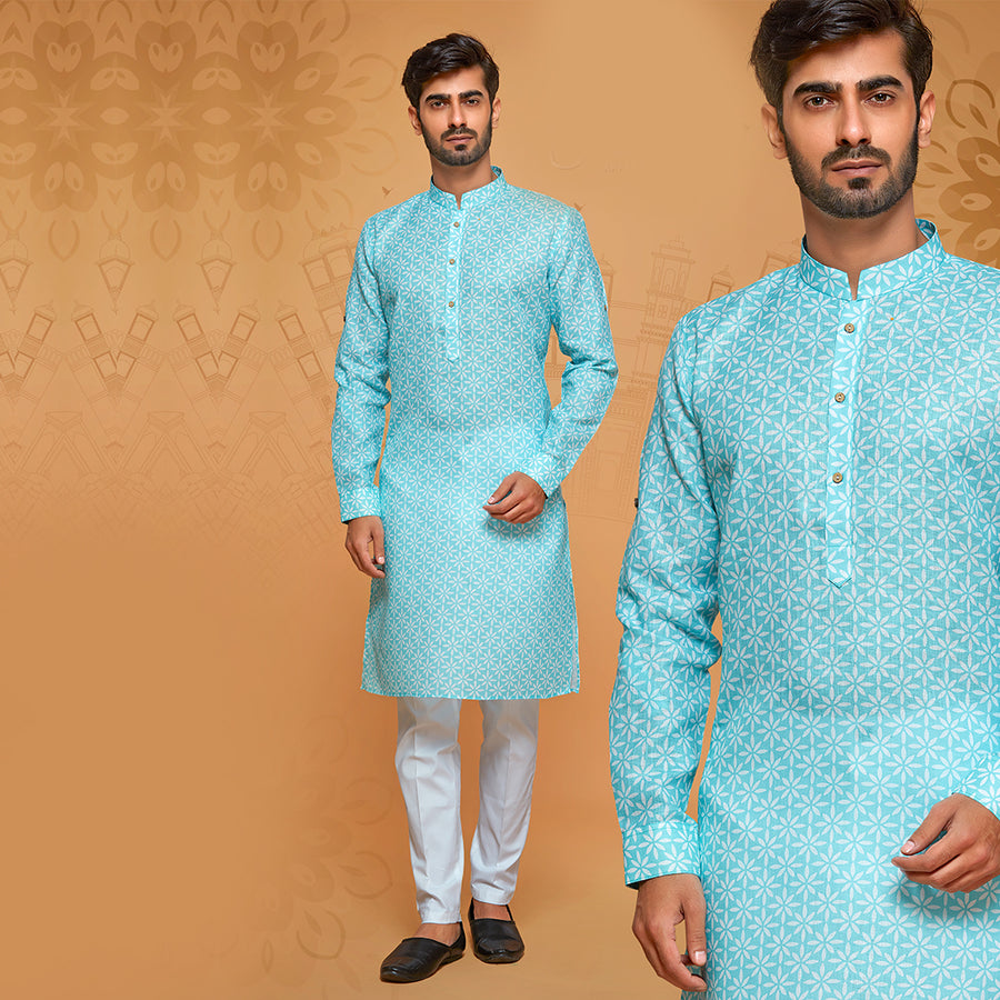 Pastel Blue Floral Printed Kurta