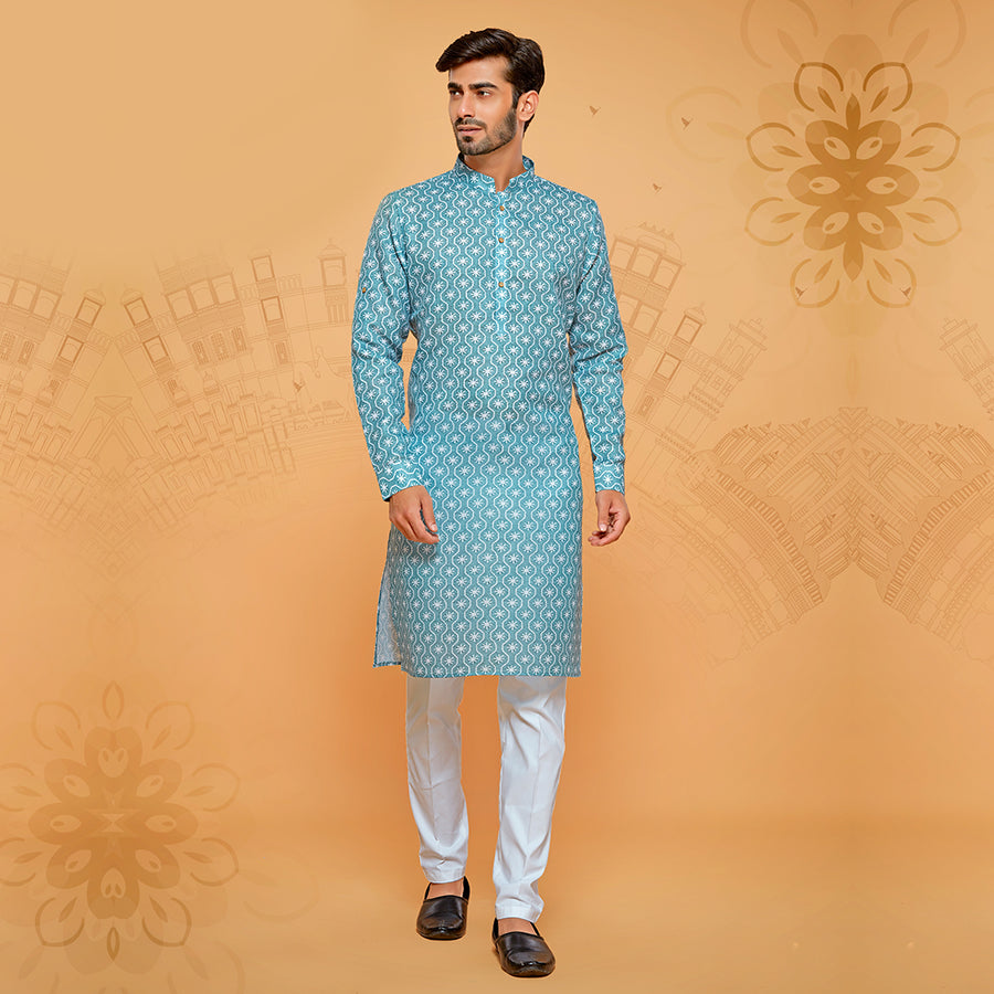 Cotton Printed Blue Hue Kurta