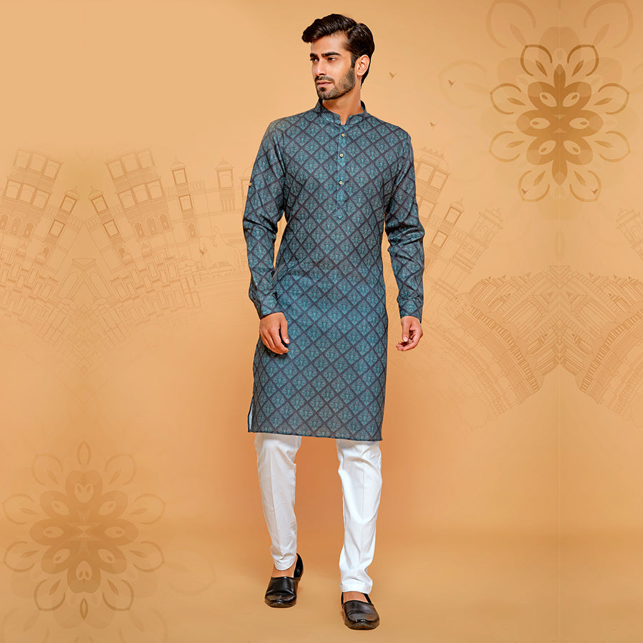 Men's Sophisticated Blue Shaded Kurta