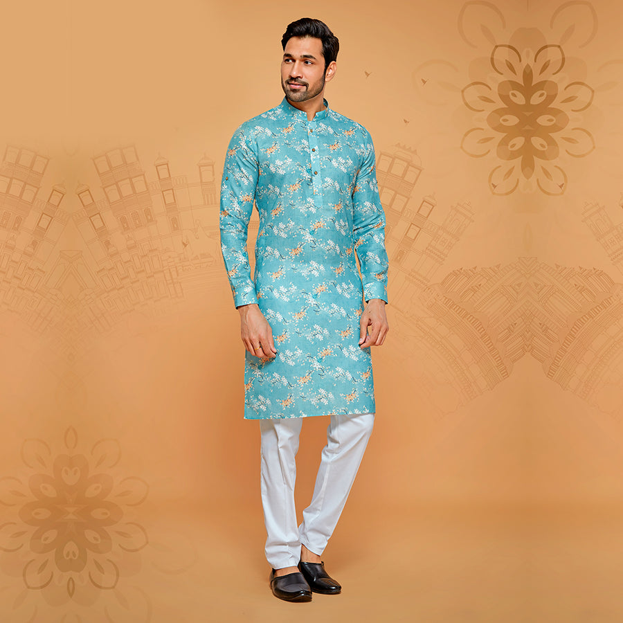 Light Blue Delicate Floral Printed Kurta