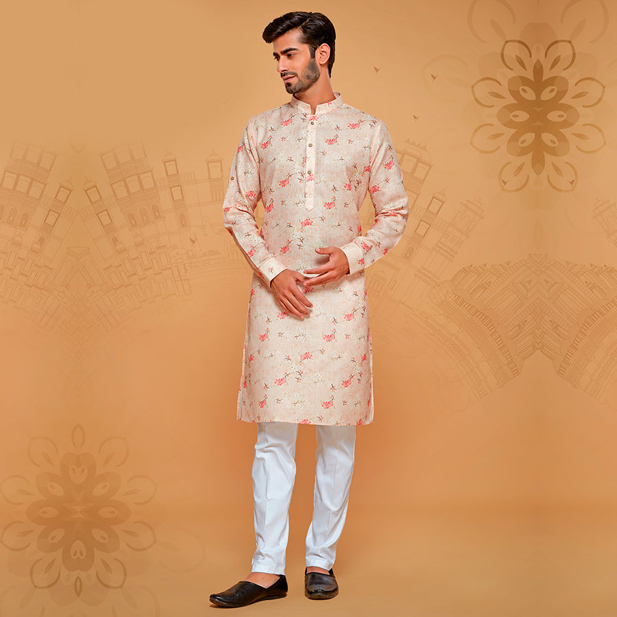 Coveted Peach Floral Printed Kurta