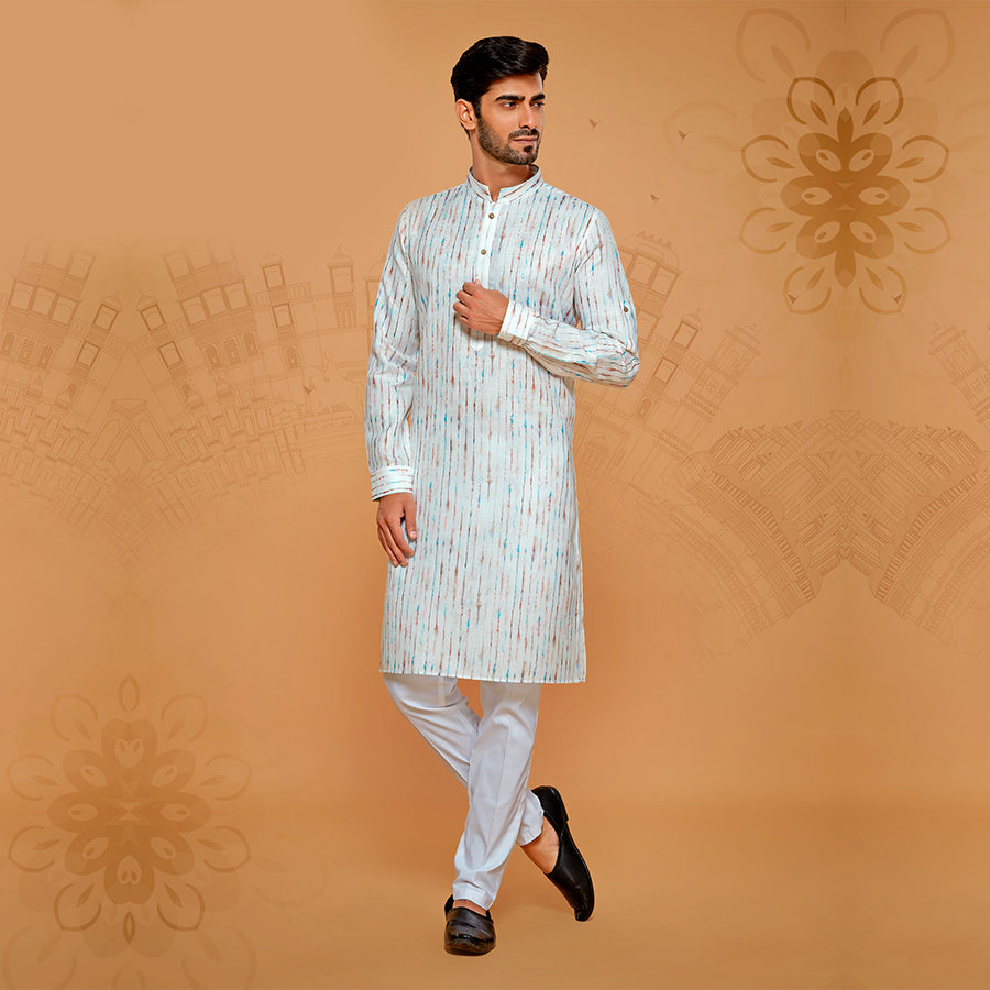 Men's cotton stripe printed kurta