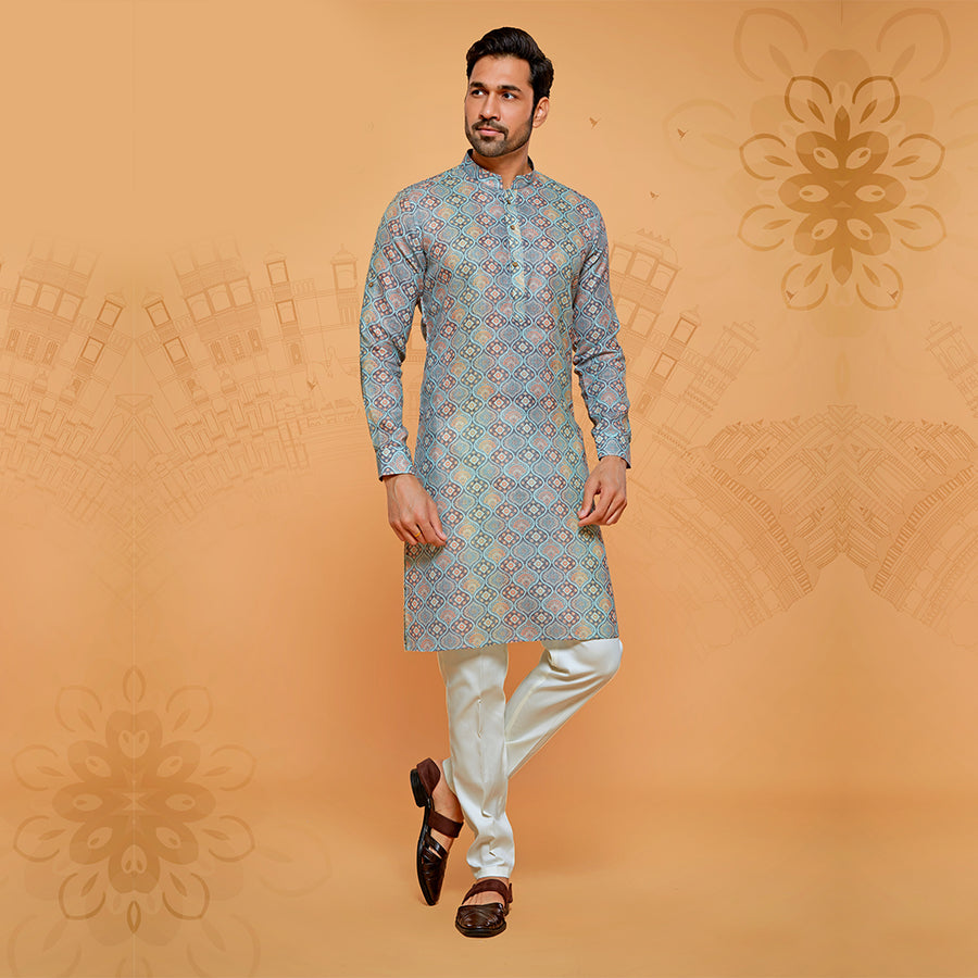 Ombre Blue Effect Kurta For Men