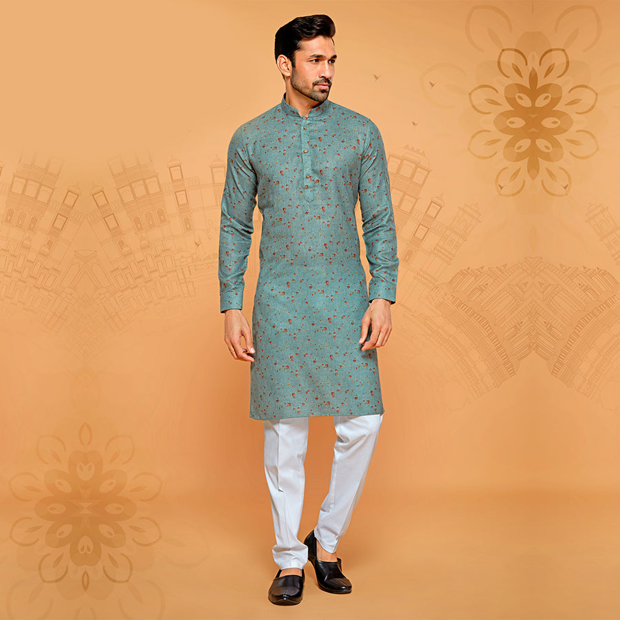 Grey Kurta With Ink Blot Pattern.