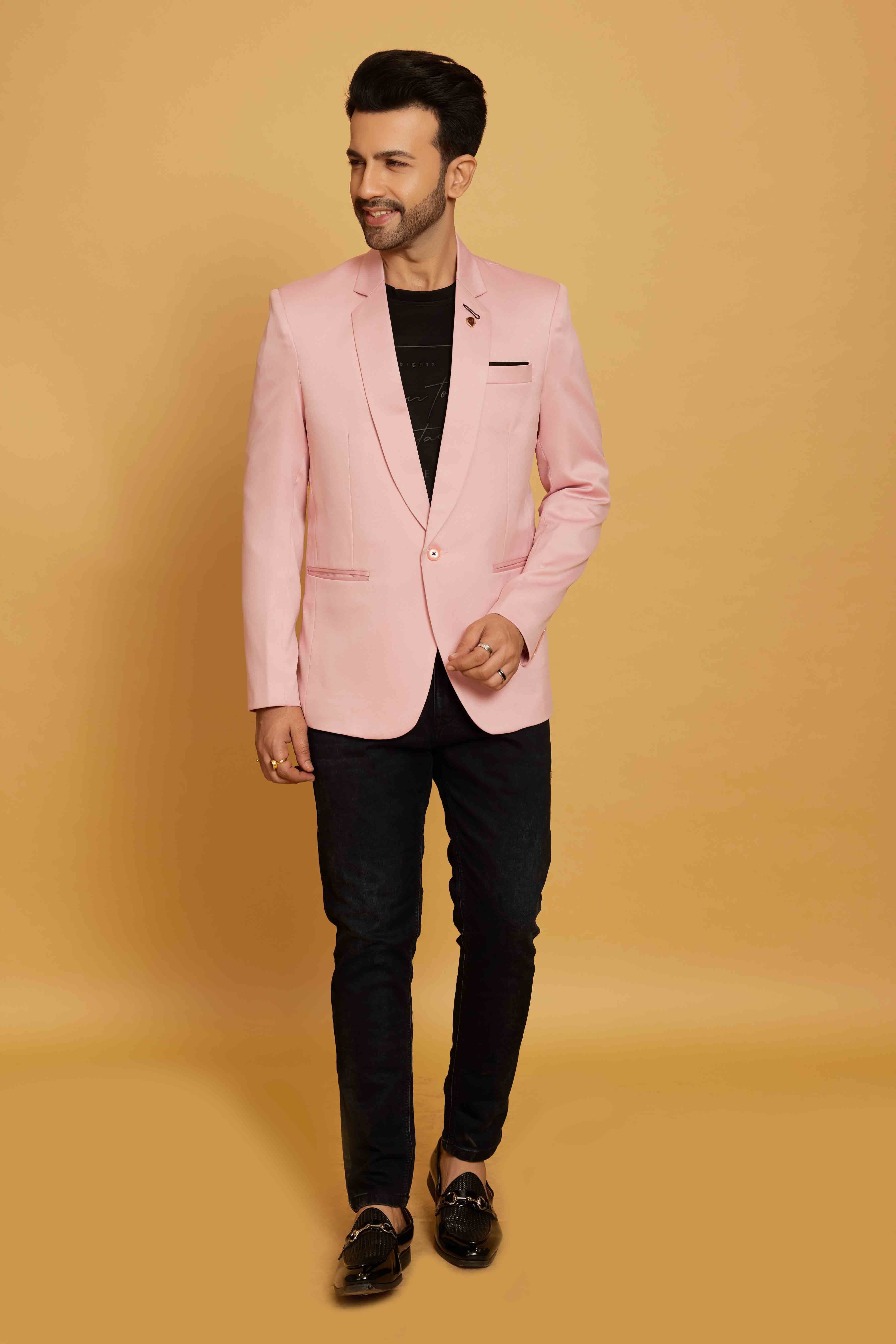 Men Pink Jacket Black Pants Wear Black And Pink Blazer Blush Pink