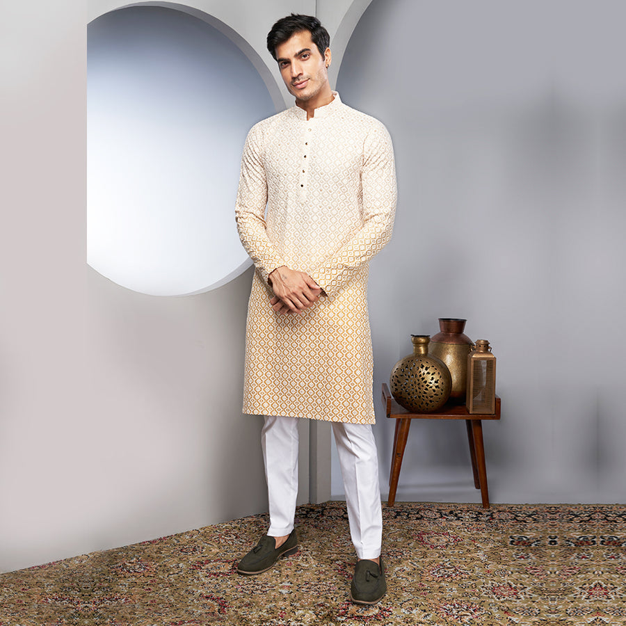 Silk Kurta With Ombre Effect In Yellow