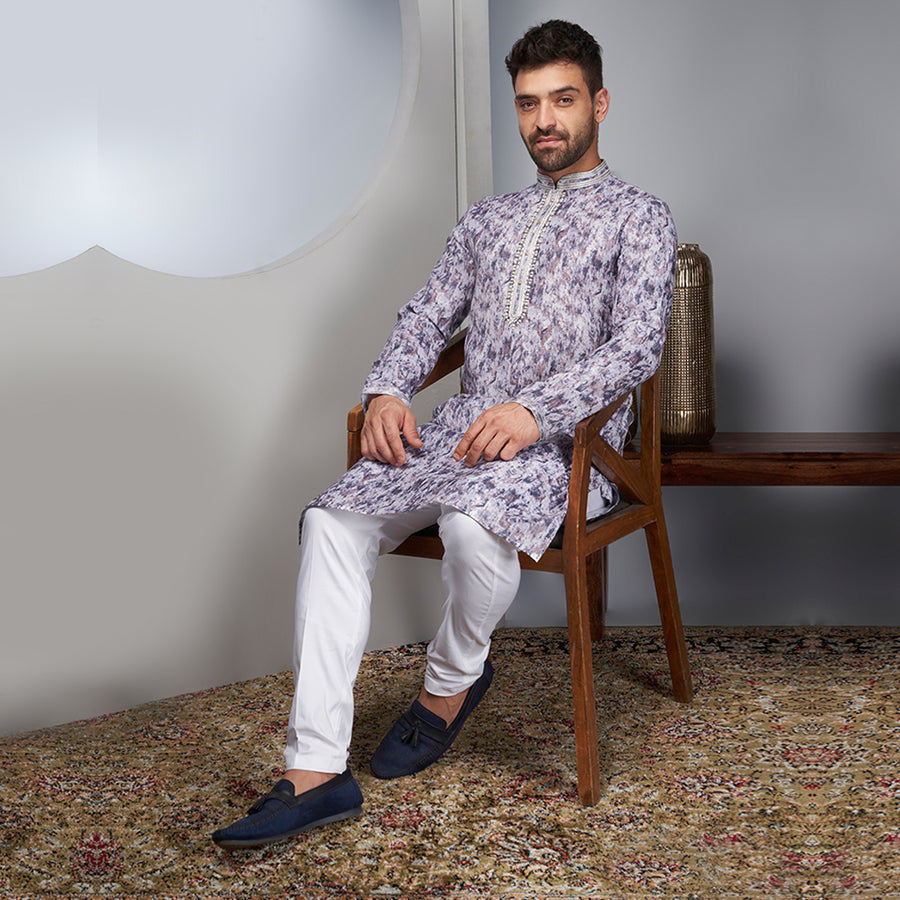 Blue Shaded Effect Silk Printed Kurta