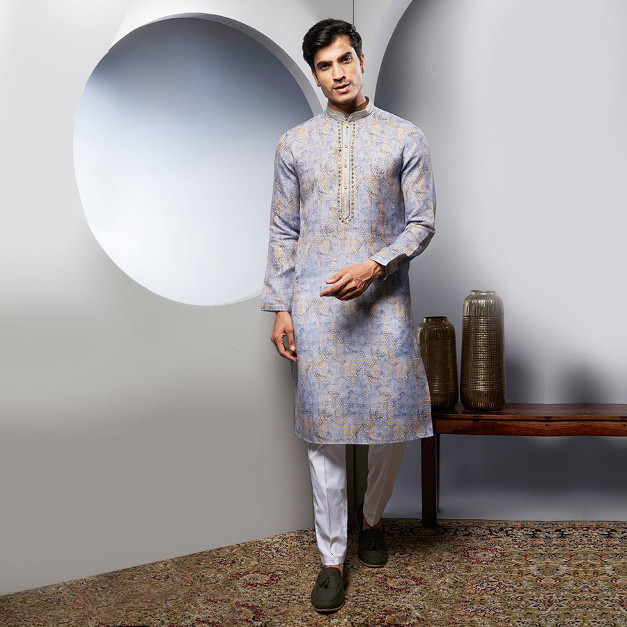 Gold-Printed Kurti In A Soothing Blue Pattern