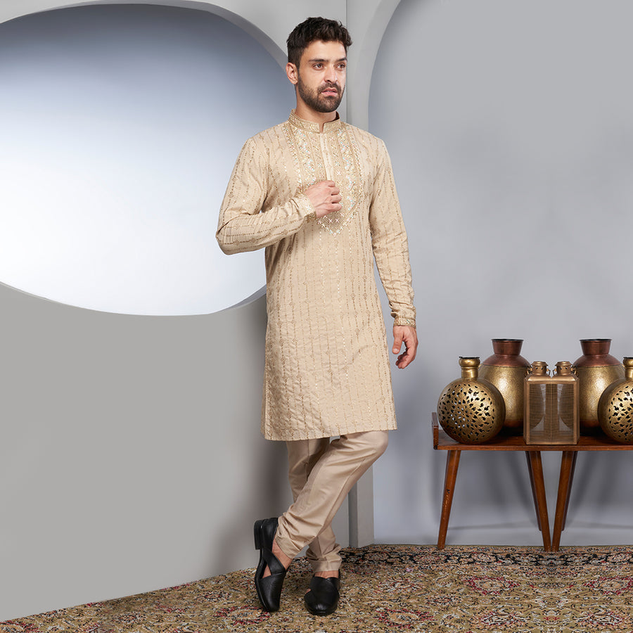 Cream Silk Kurta With Heavy Sequin