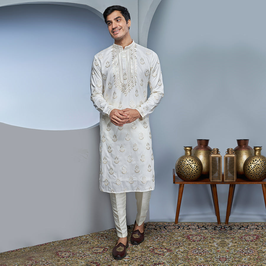 White Kurta With Heavy Gotawork Silk Embellishments