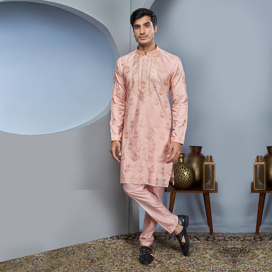 Peach kurta with gotawork silk and extensive embellishment
