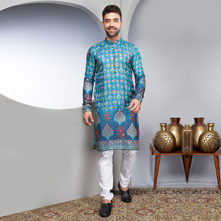 Blue Shades Floral Printed Kurta