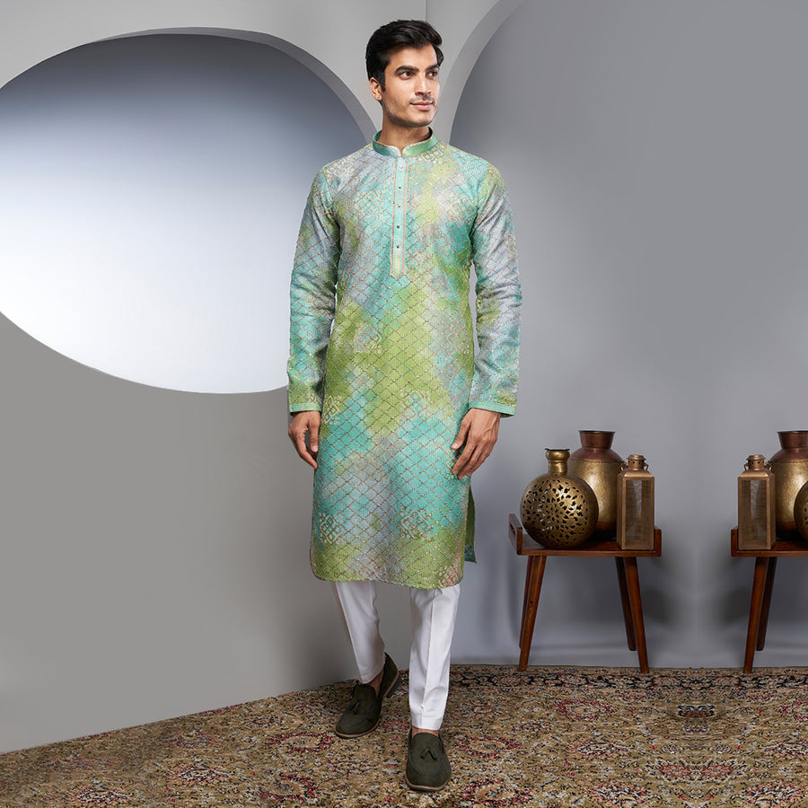 Shaded Green Kurta With Sequin Work