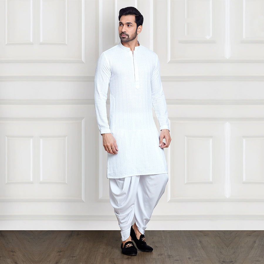 Elegant Worked Dhoti Pant and Sequined All White Kurta Set