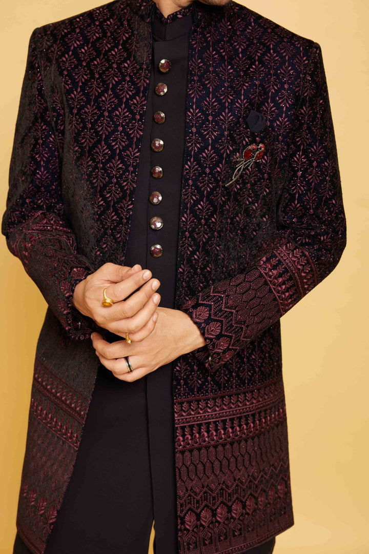 Black and pink contrasted jacket sherwani set