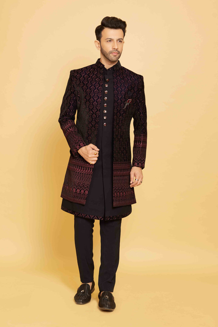 Black and pink contrasted jacket sherwani set