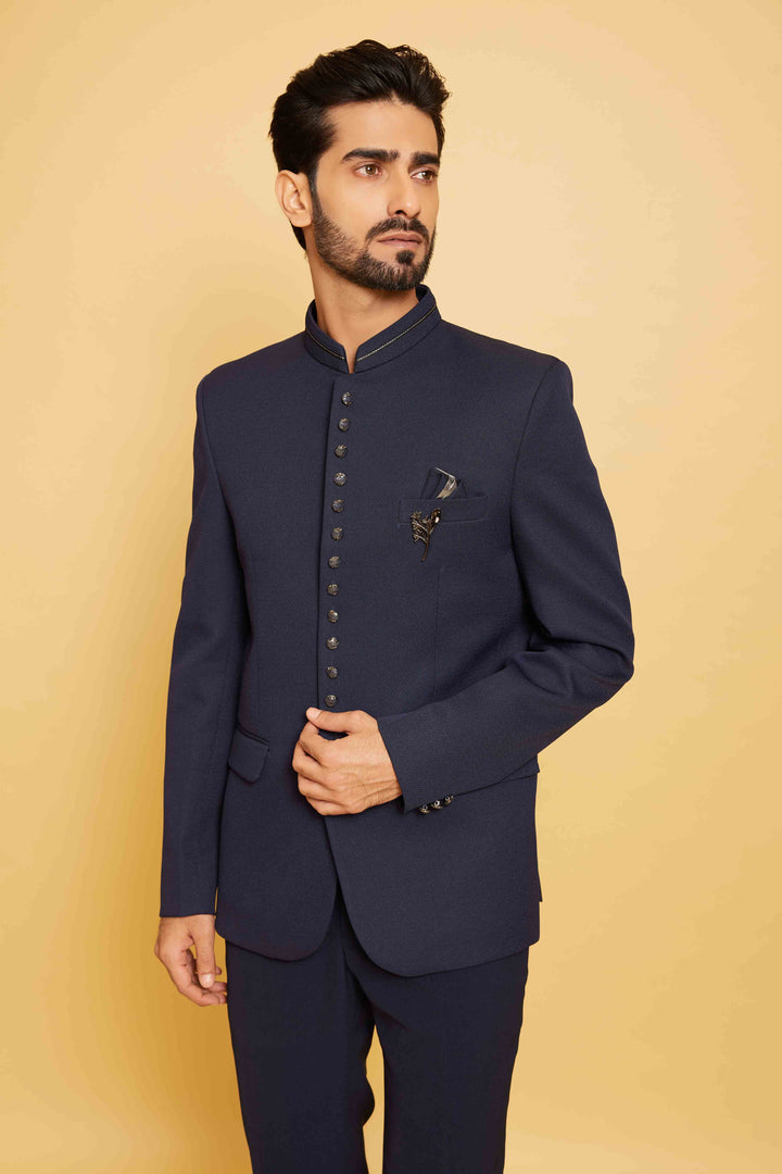 Trending Navy Pocket Square Jodhpuri Set