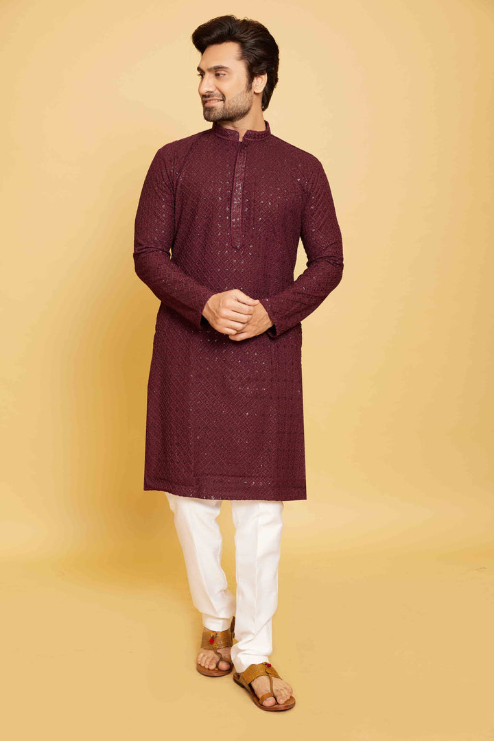 Wine Radiance Elegant Kurta Set