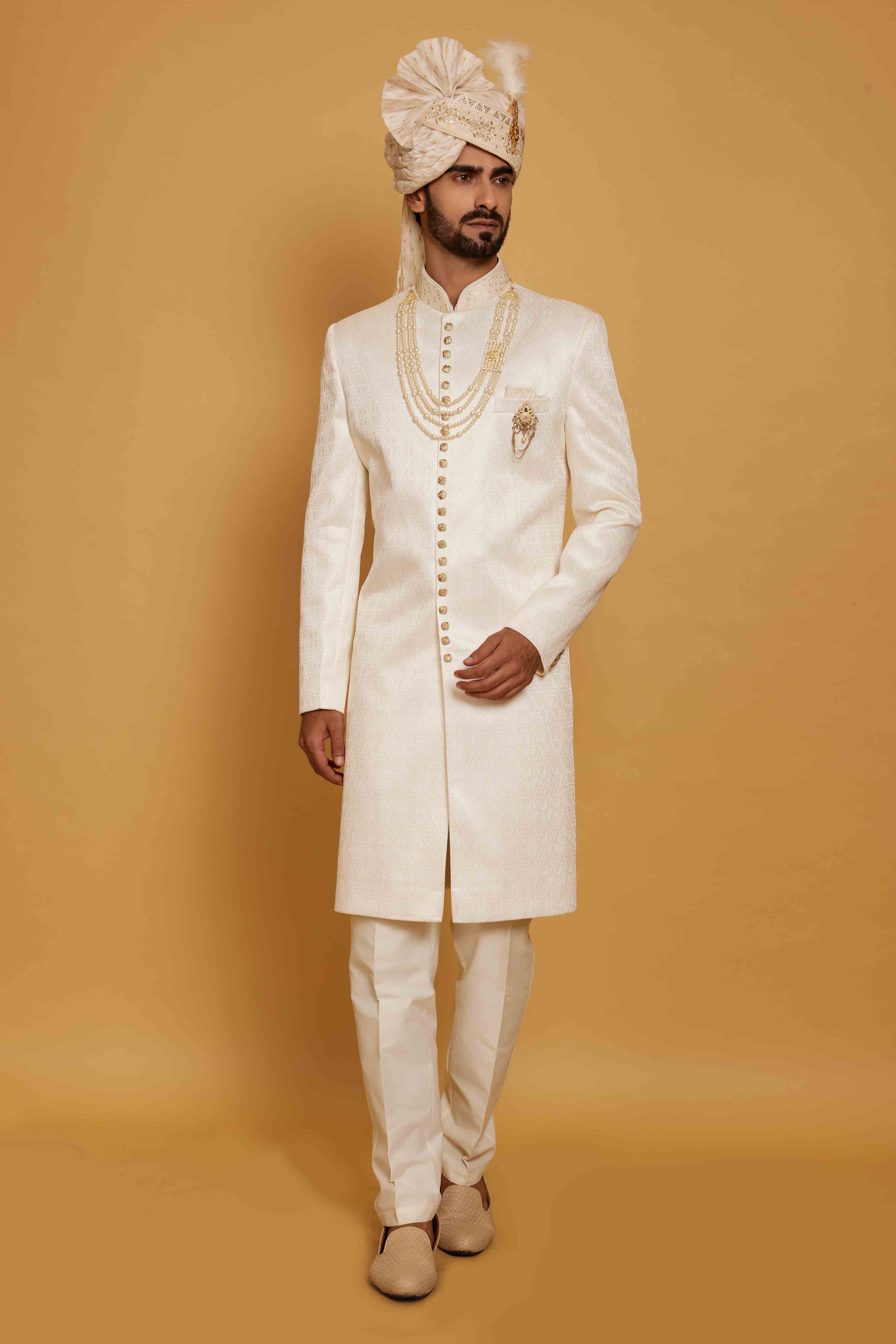 Buy Beige Sherwani Suit With Bold Zardozi Work Online in India @Manyavar -  Sherwani for Men