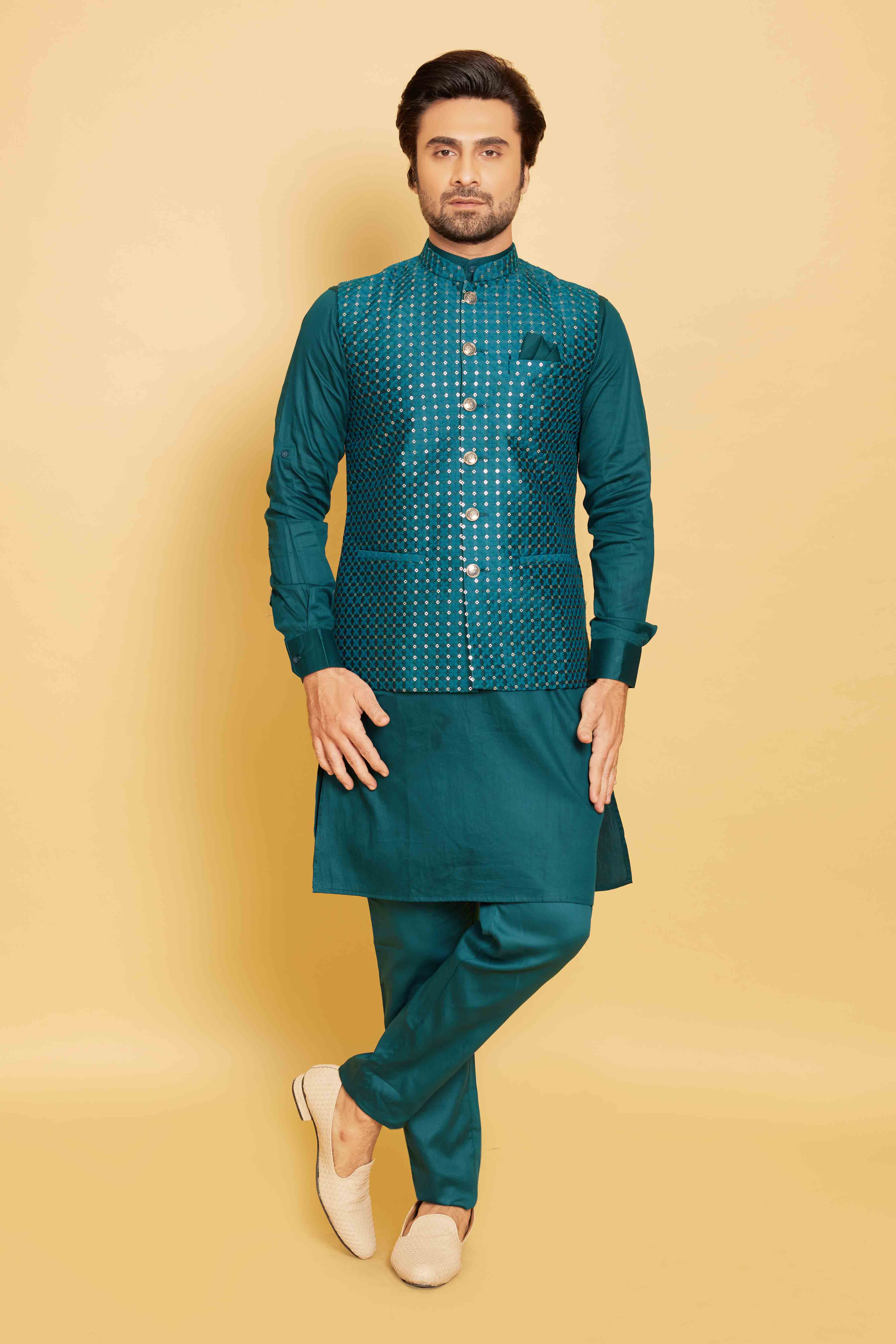 Peacock blue kurta best sale