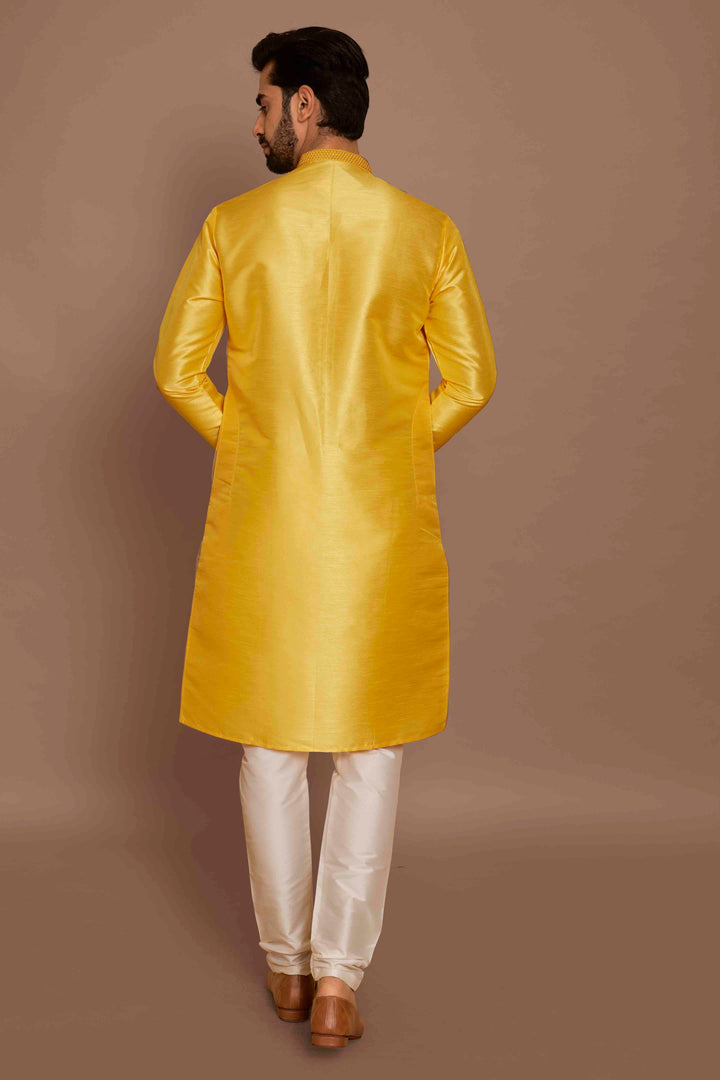 Fashionable Golden Yellow Raw Silk Kurta