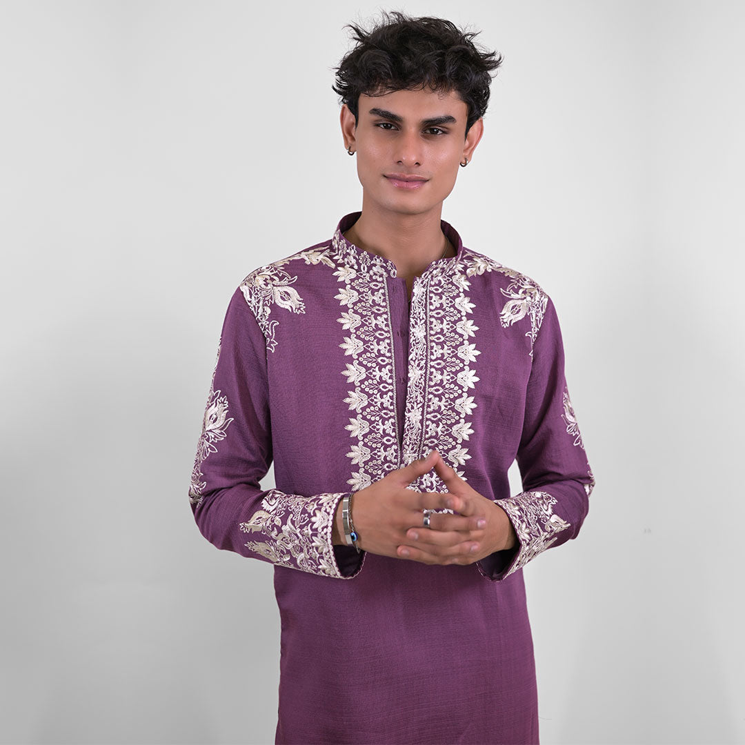 Regal White Embroidered Purple Kurta