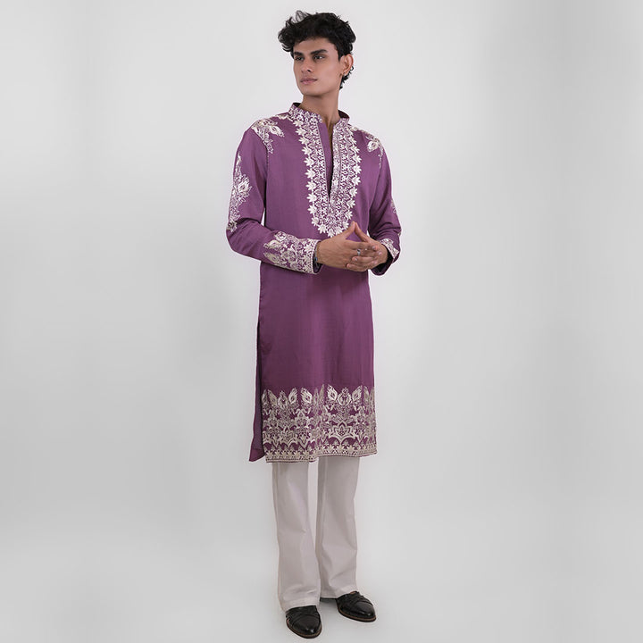 Regal White Embroidered Purple Kurta