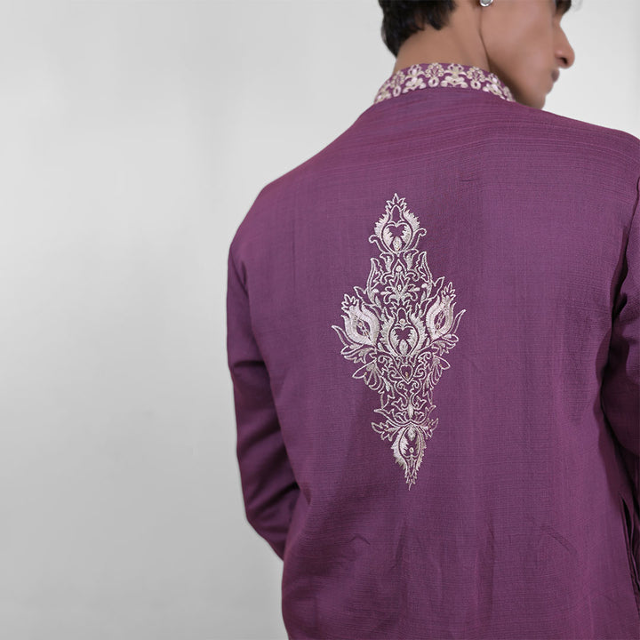 Regal White Embroidered Purple Kurta