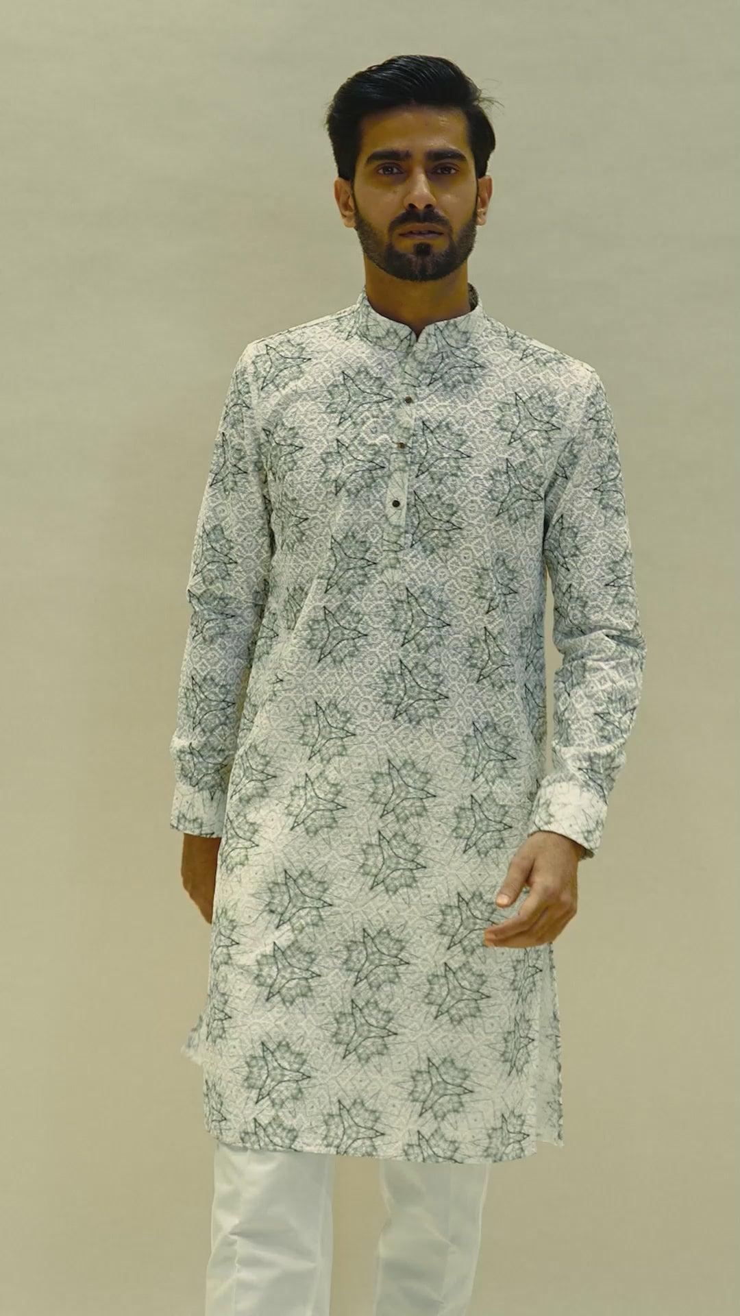 Floral chikainkari kurta in green